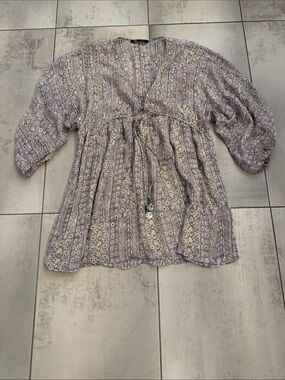 Zara Light Purple Floral Peasant Top - Women